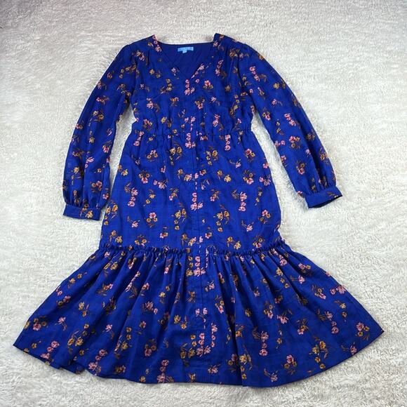 Draper James RSVP boho blue floral print prairie dress, size small - Picture 1 of 10